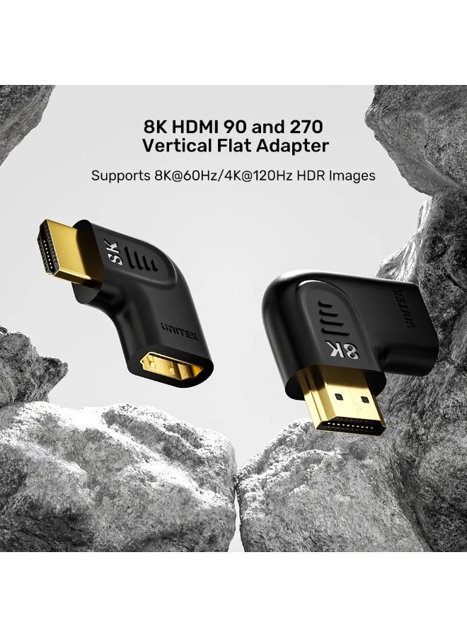 يوني تيك 8K HDMI Vertical Flat Right Angle Adapter – HDMI 2.1 90° & 270° L-Shape Connector, 8K@60Hz, 4K@120Hz, 48Gbps, Gold-Plated - Image 2